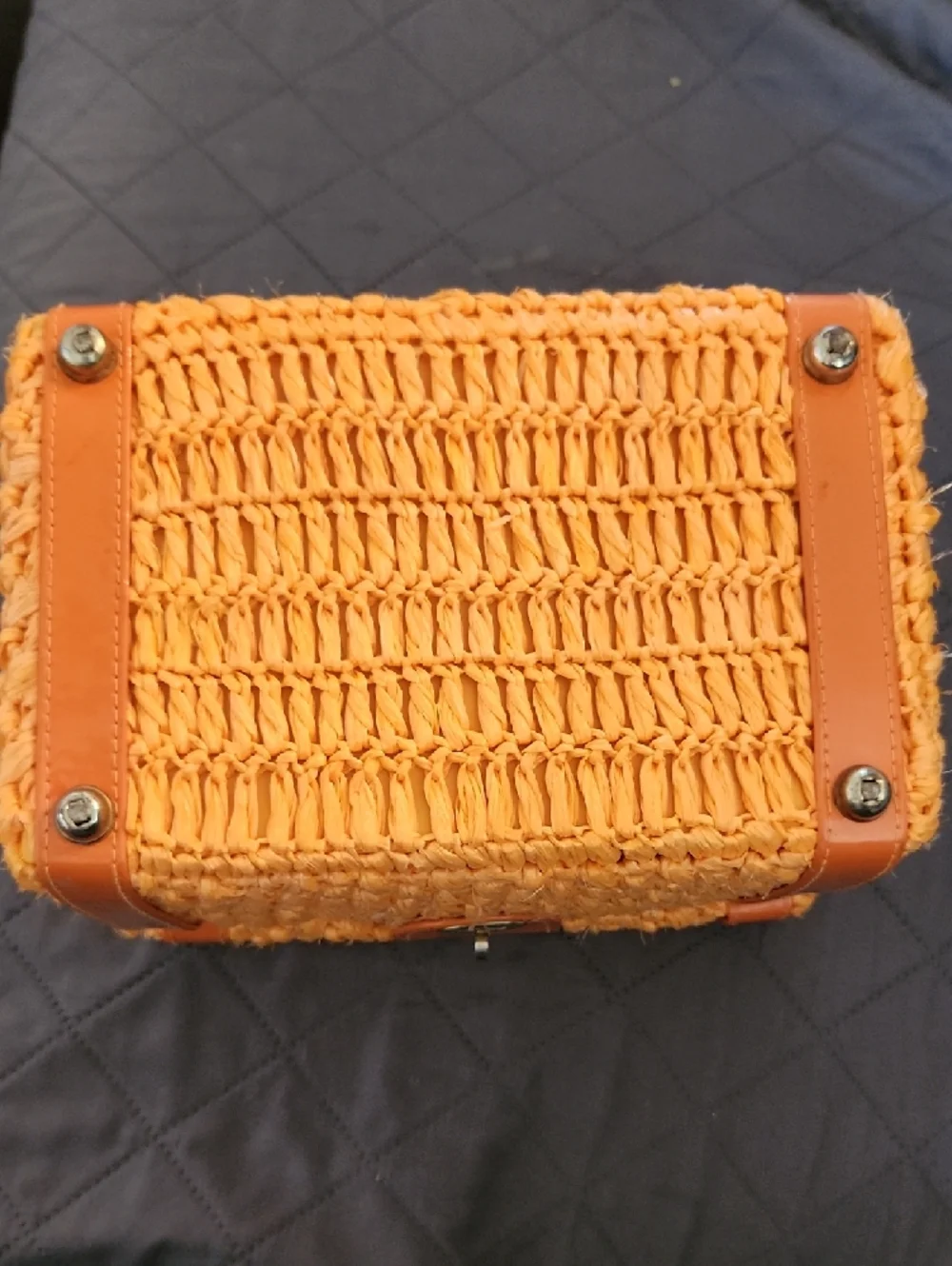 Vintage Bag By Donna, John Wind Imports Woven‎ Orange Bag With Turn-Lock Closure